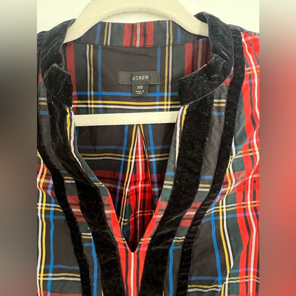 J Crew Velvet Trim Plaid Blousee - Picture 3 of 3